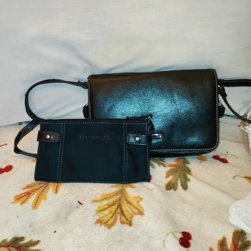 Kenneth Cole Shiny Black Crossbody Bag Duo